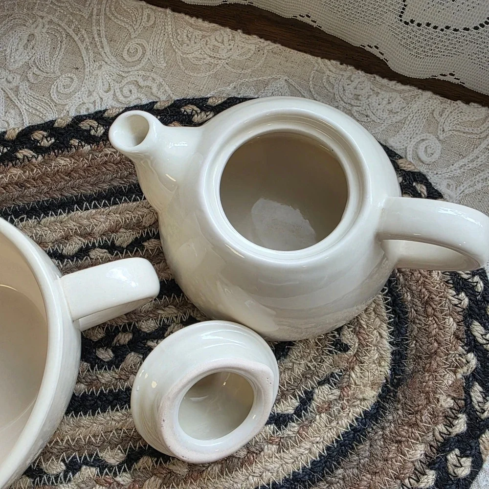 Pier 1, Tea for One Set Small Cream Off-White Ceramic Stackable Teapot and Cup